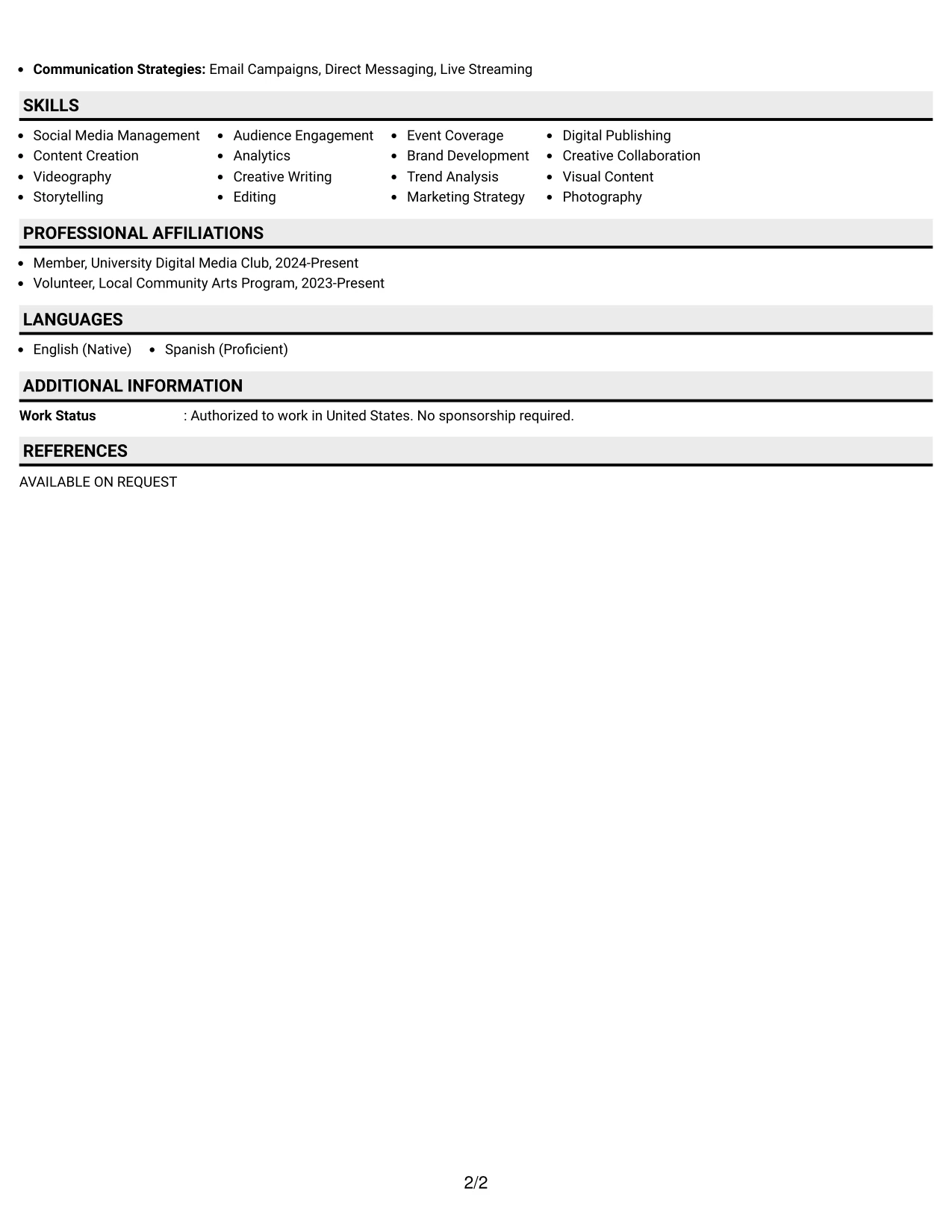 Resume Example Page 2