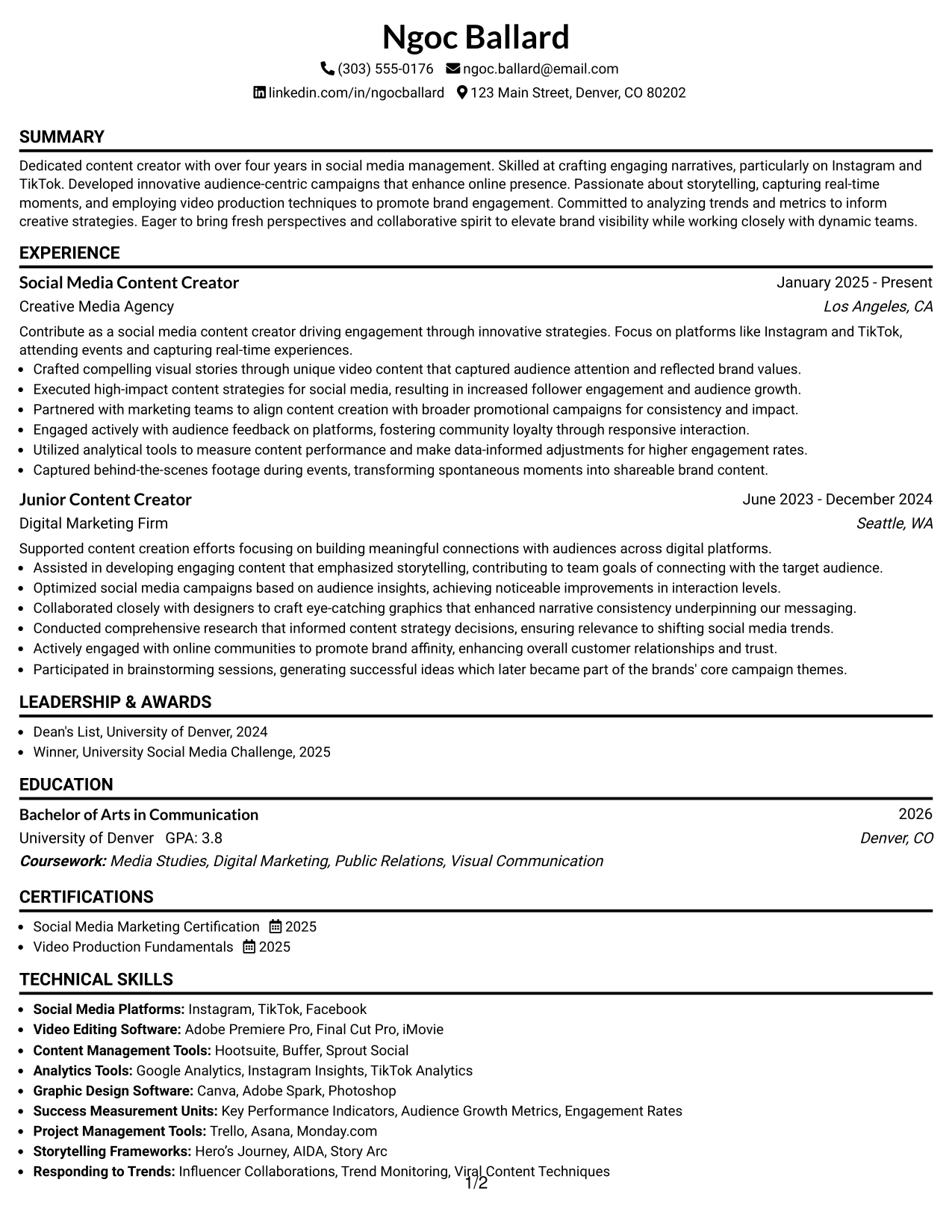 Resume Example Page 1
