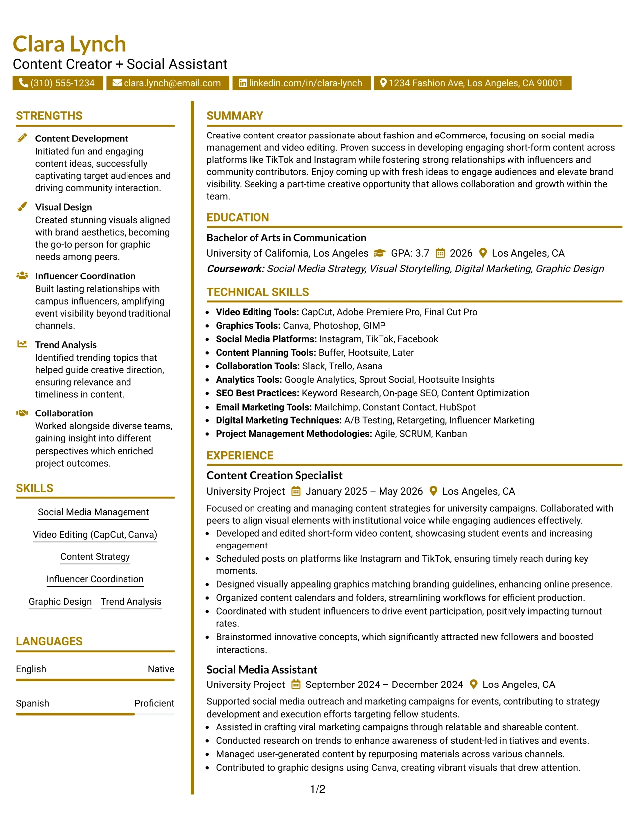 Resume Example Page 1
