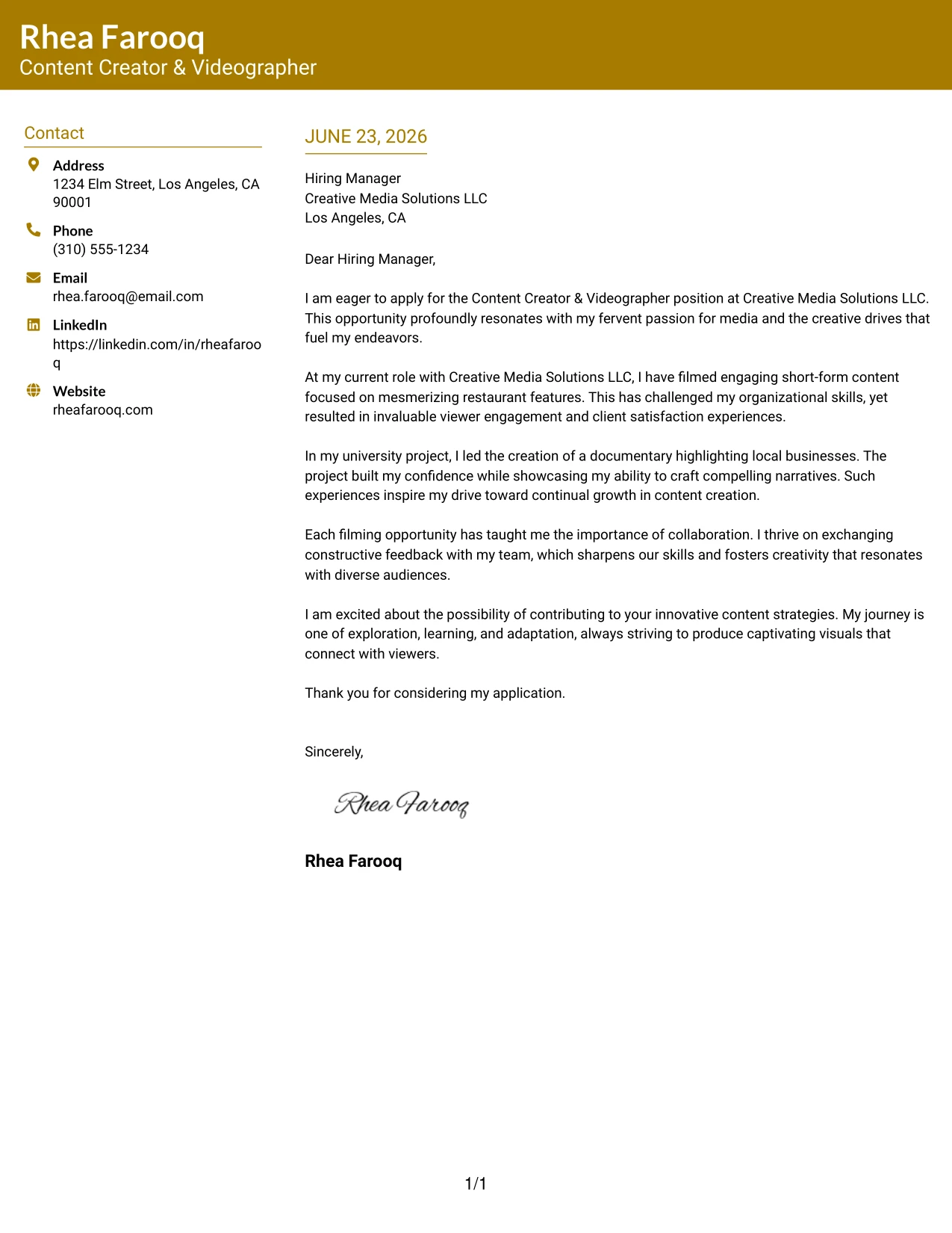 Resume Example Page 1