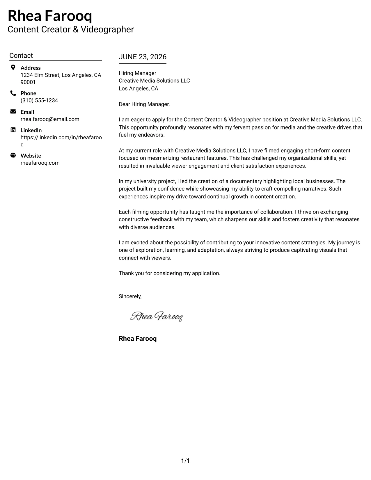 Resume Example Page 1