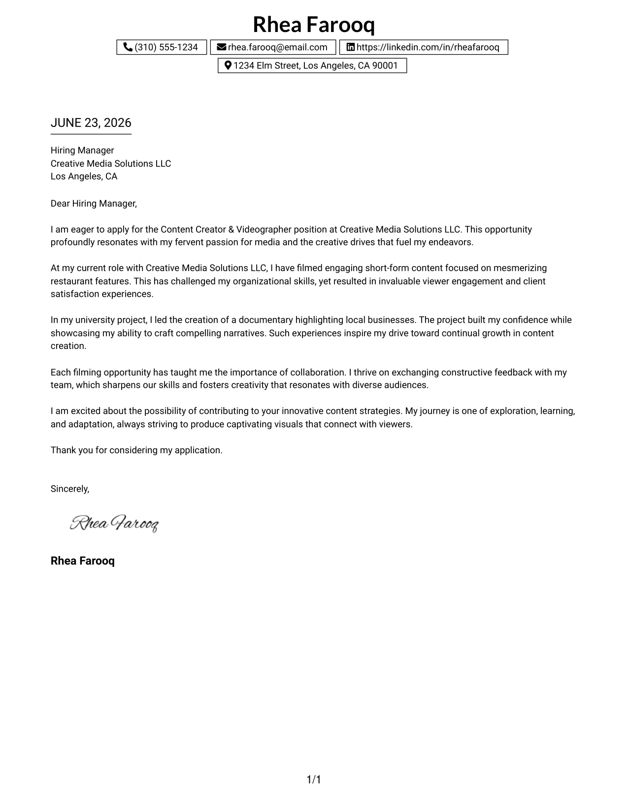 Resume Example Page 1