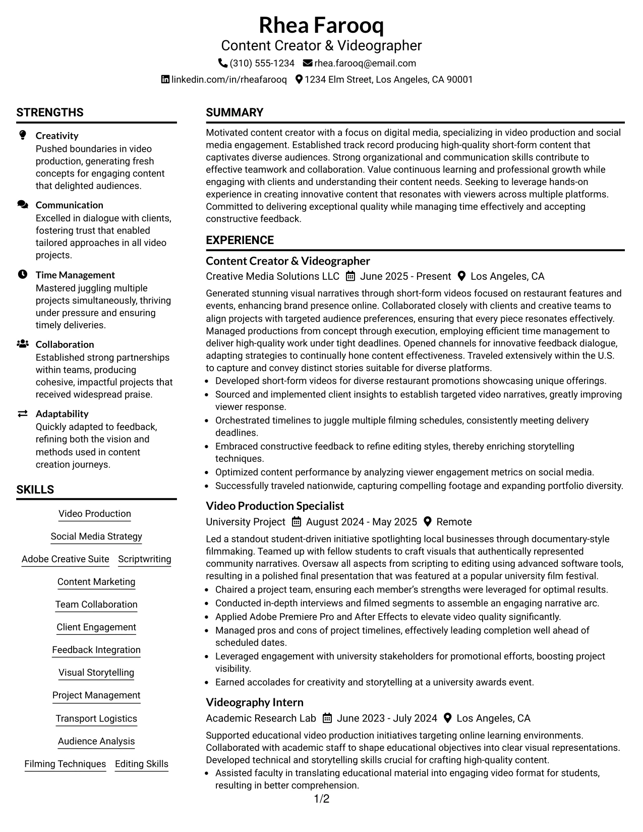 Resume Example Page 1