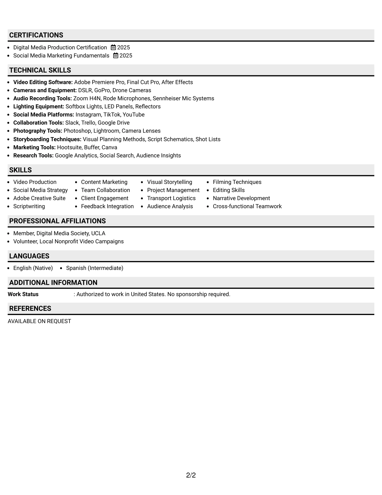 Resume Example Page 2