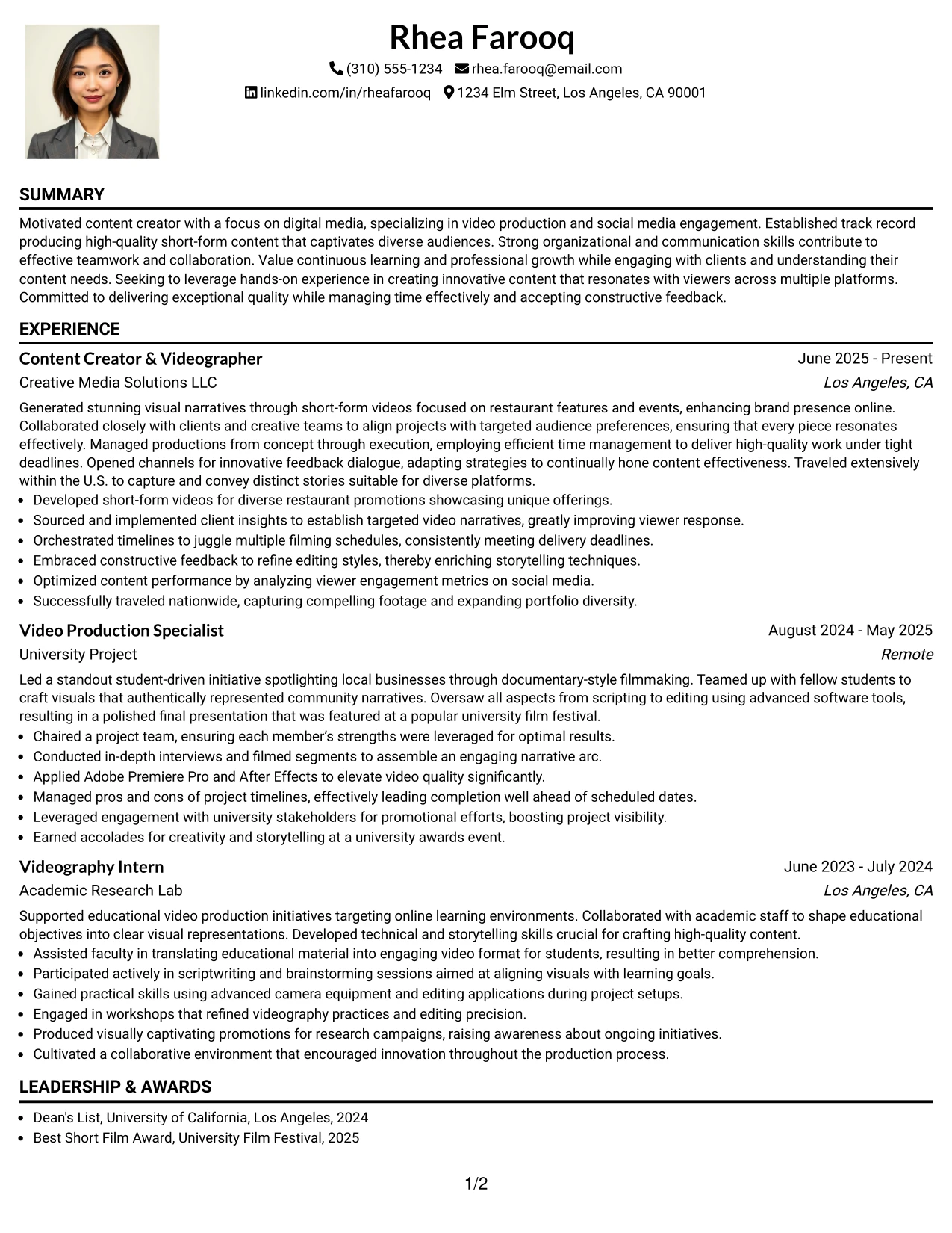 Resume Example Page 1