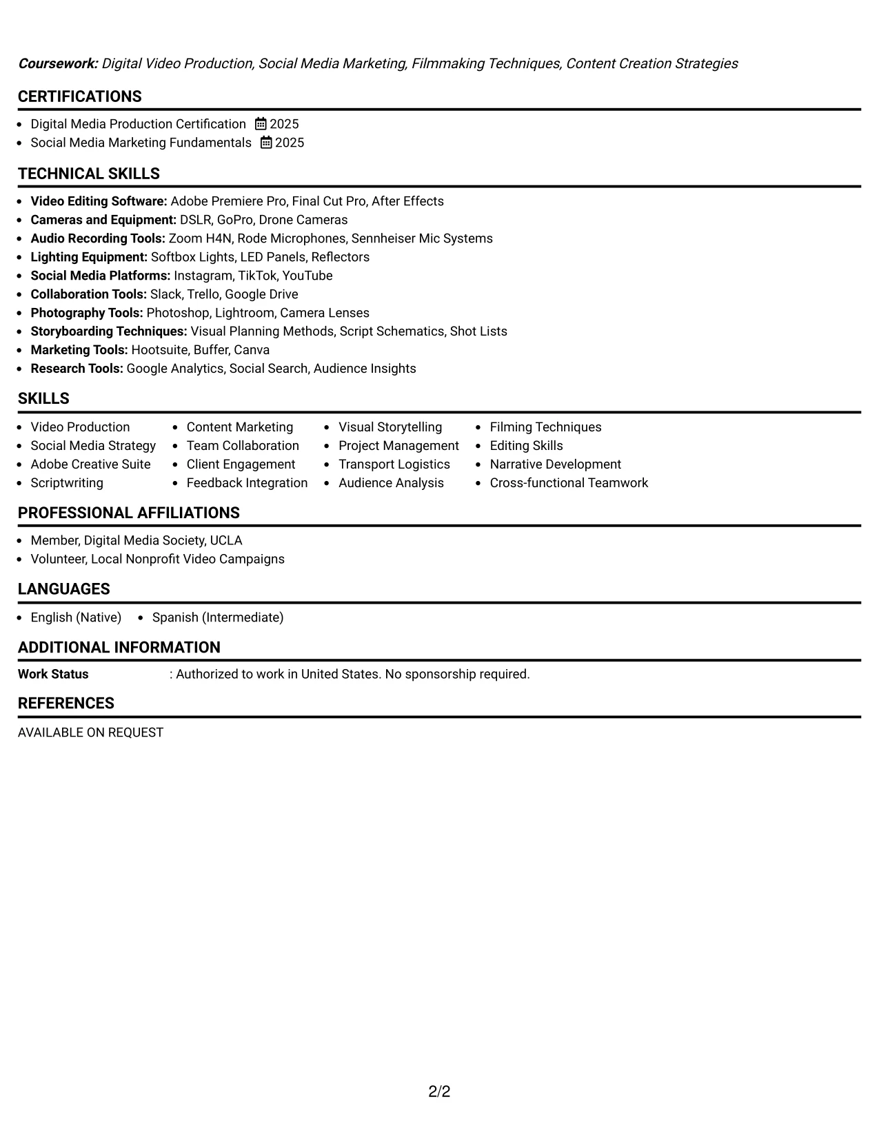 Resume Example Page 2
