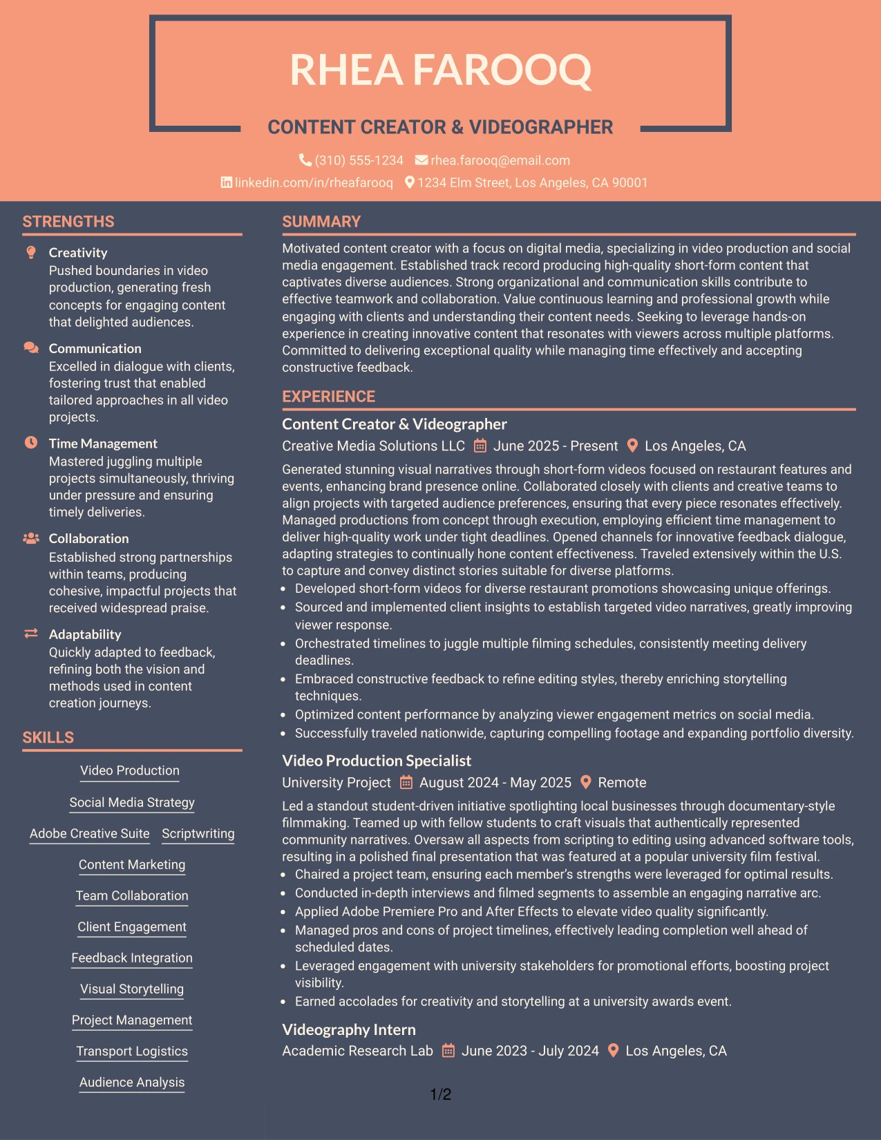 Resume Example Page 1