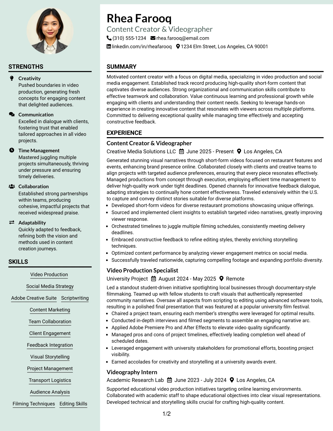 Resume Example Page 1