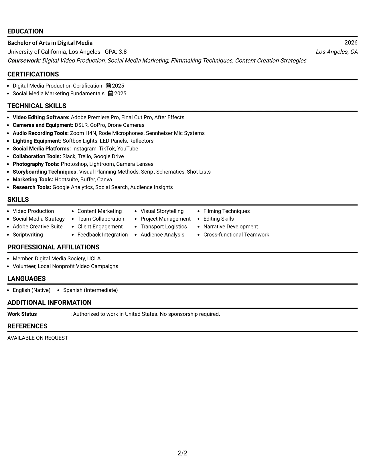 Resume Example Page 2