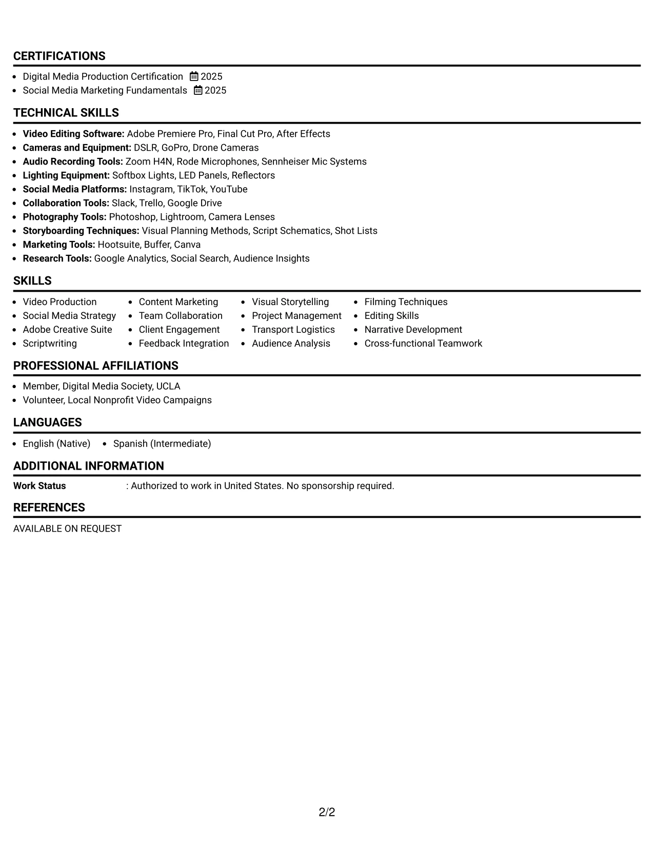 Resume Example Page 2
