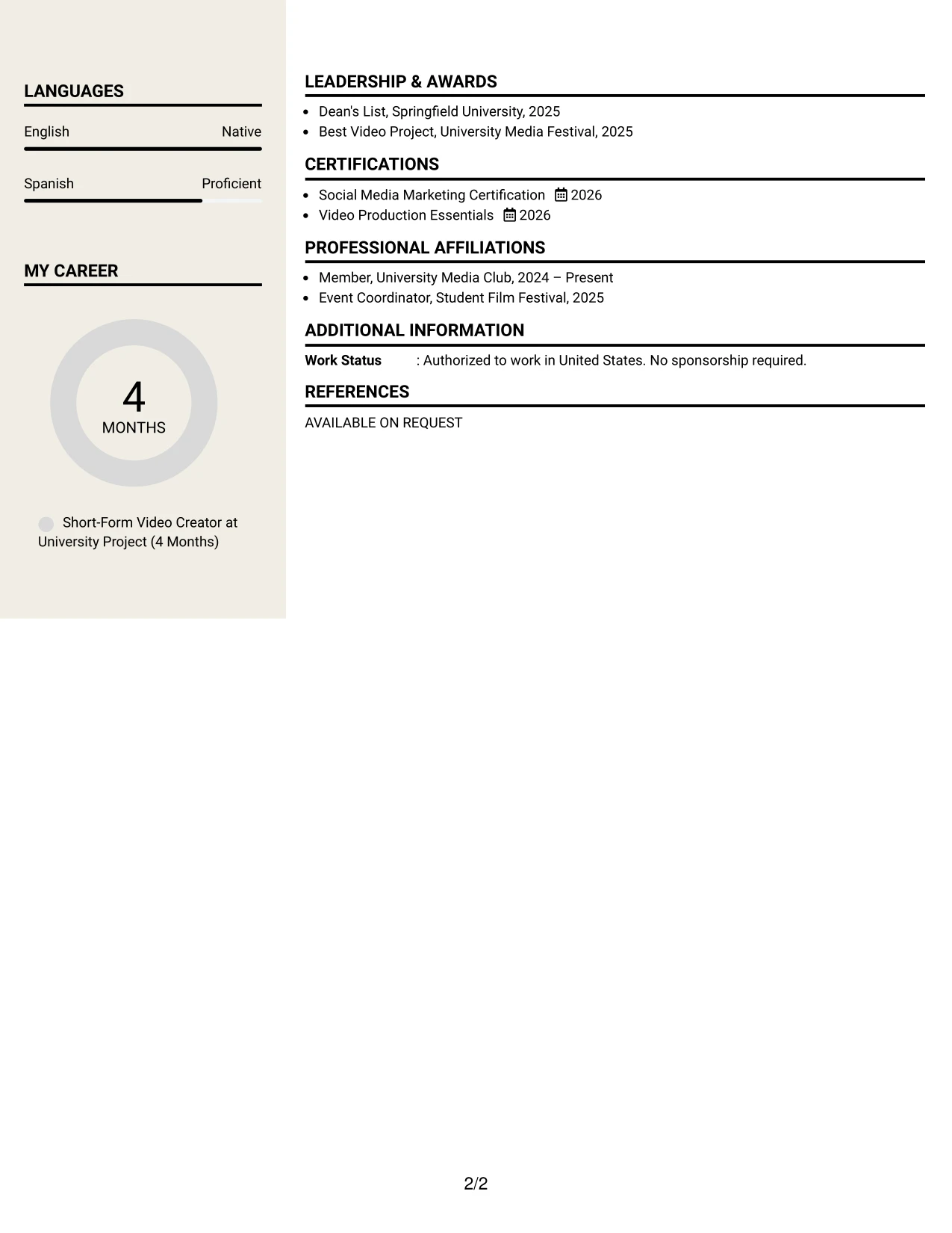 Resume Example Page 2