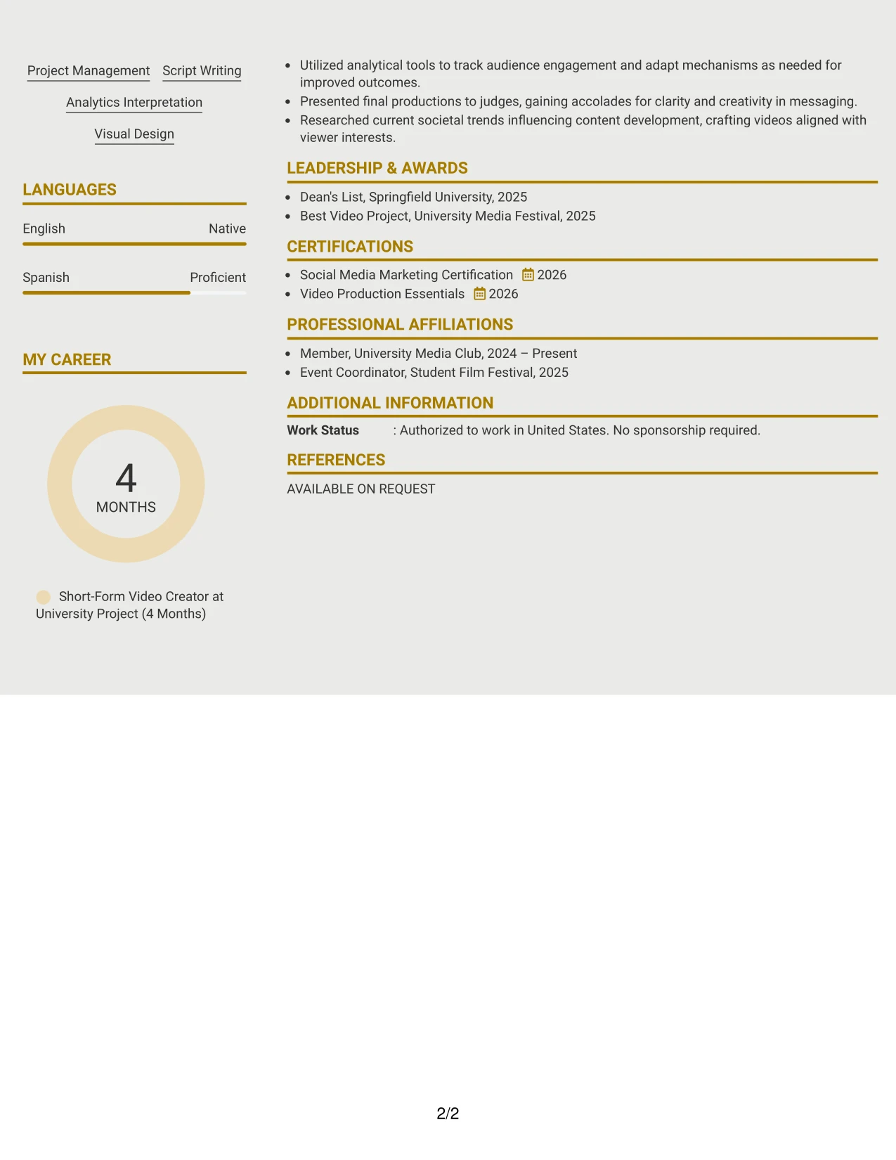 Resume Example Page 2