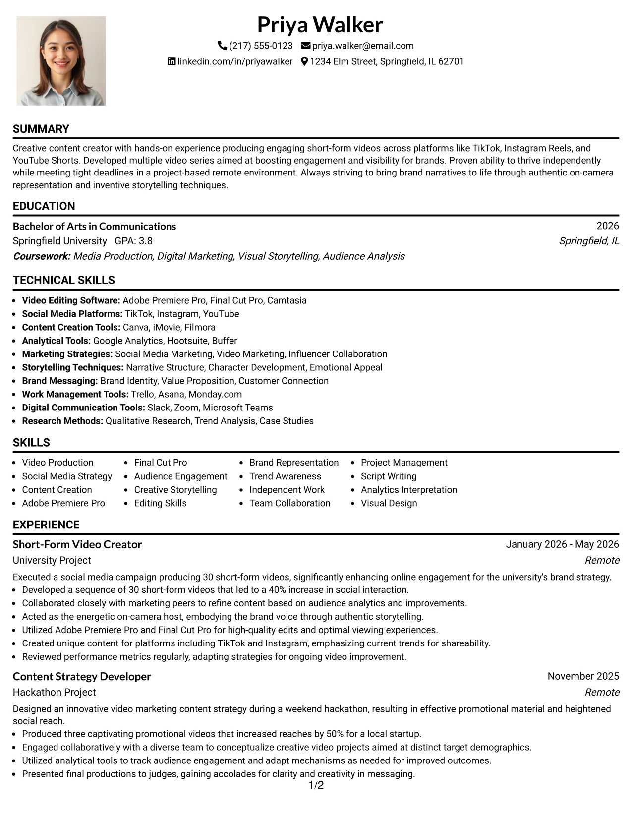Resume Example Page 1