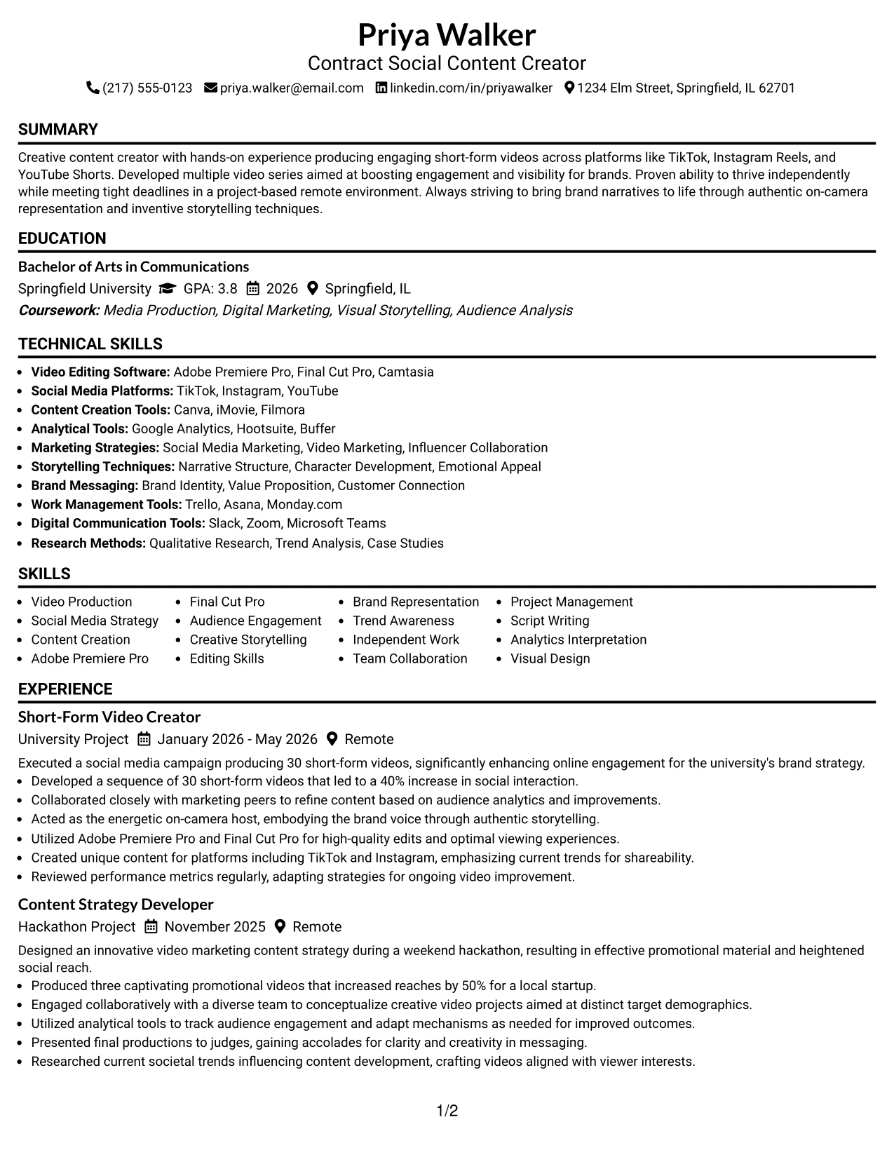 Resume Example Page 1