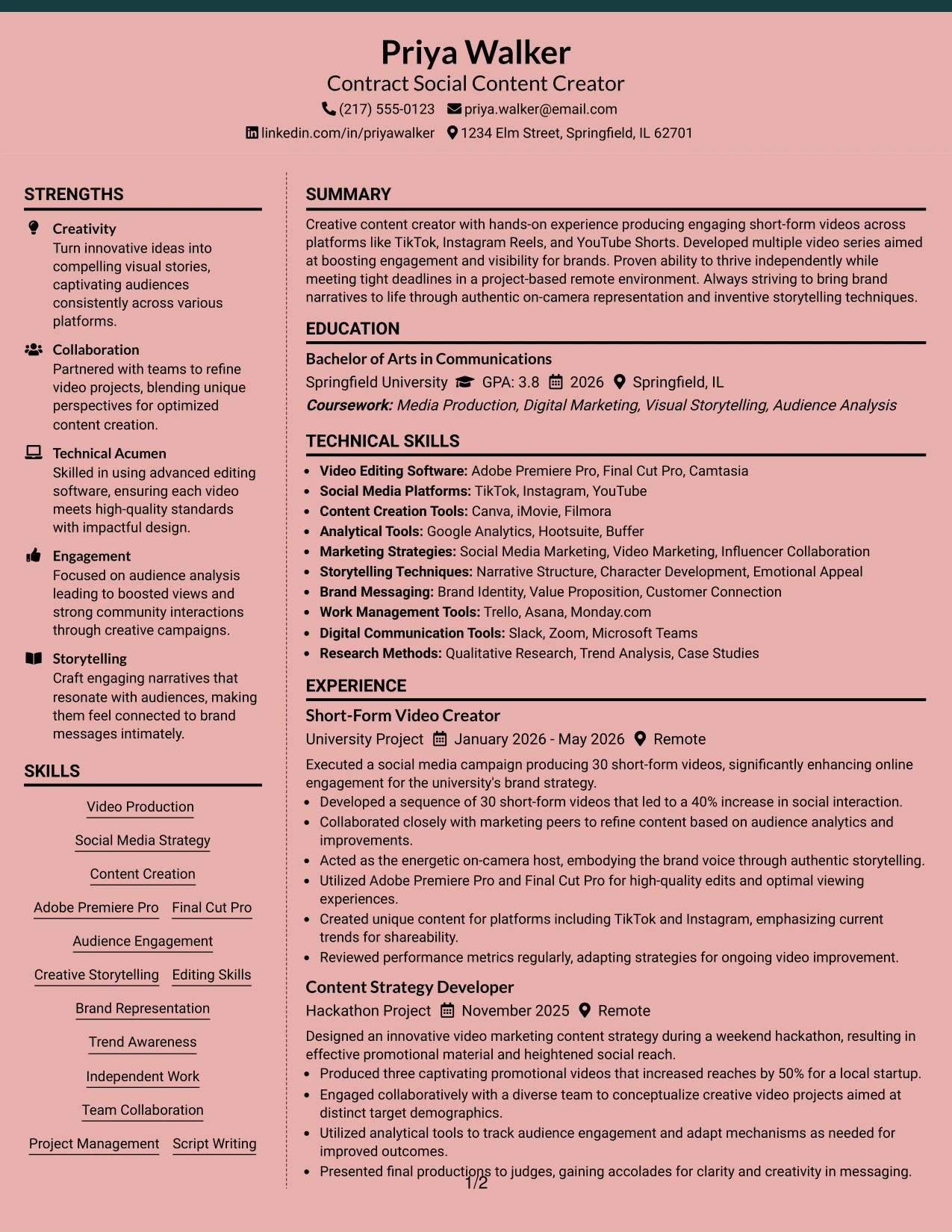 Resume Example Page 1