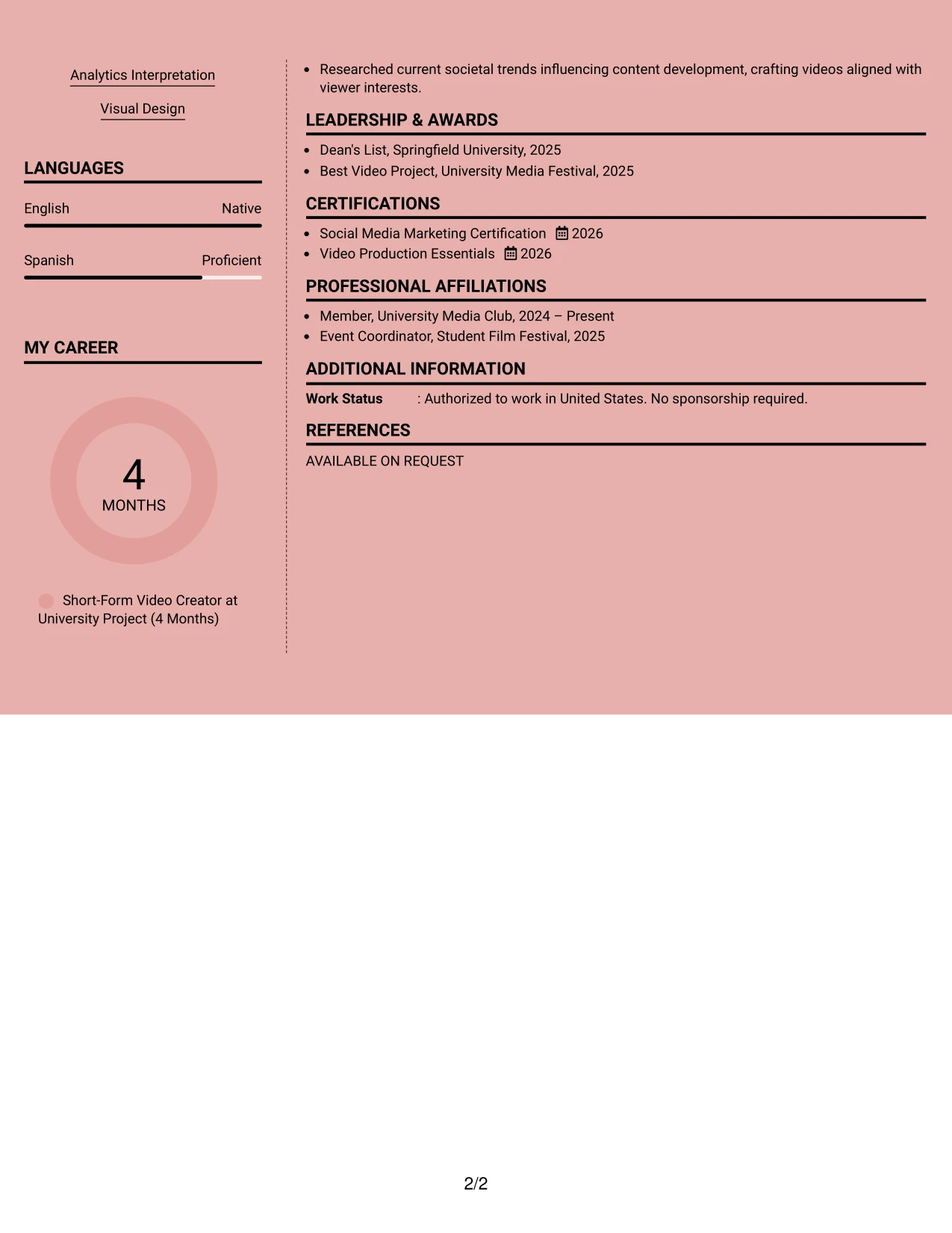 Resume Example Page 2