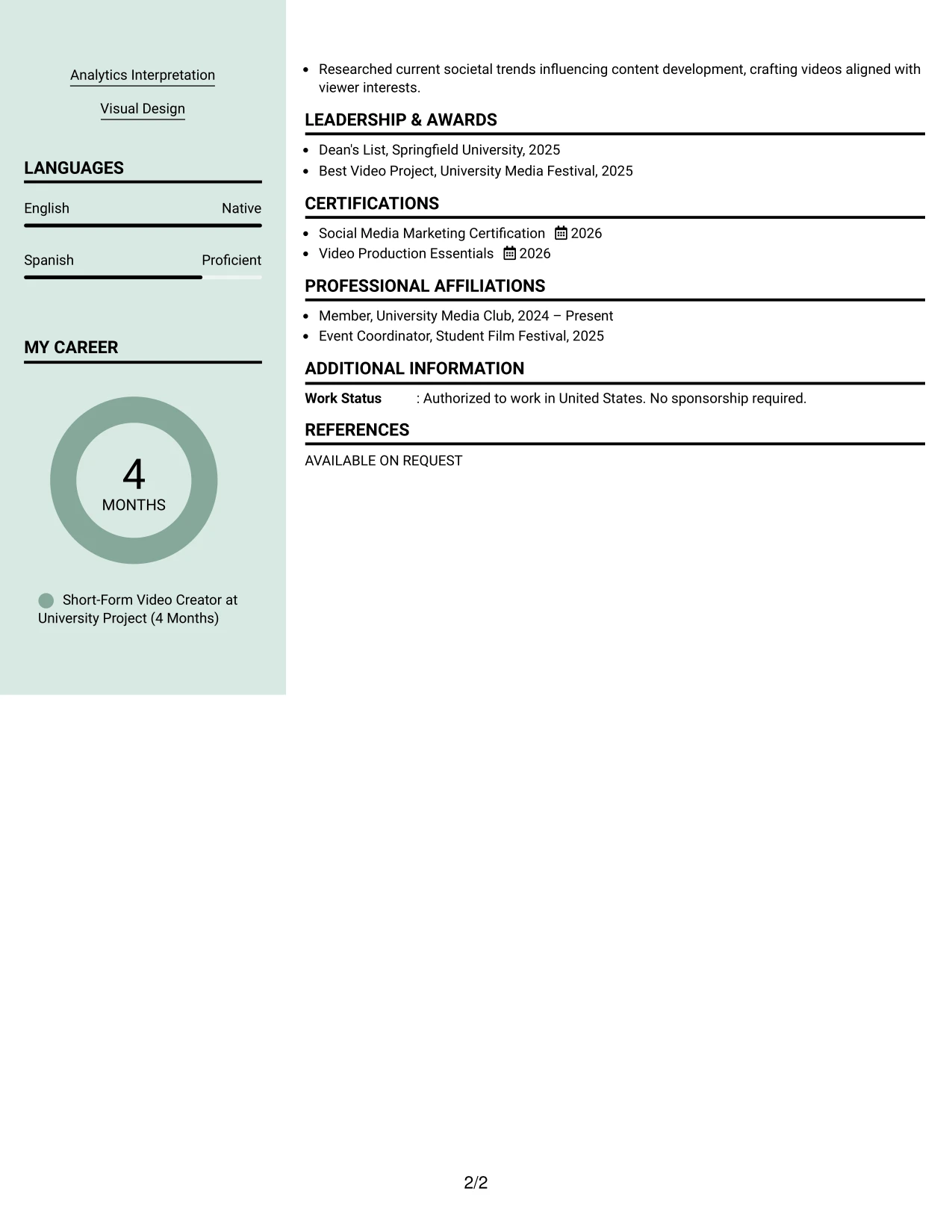 Resume Example Page 2