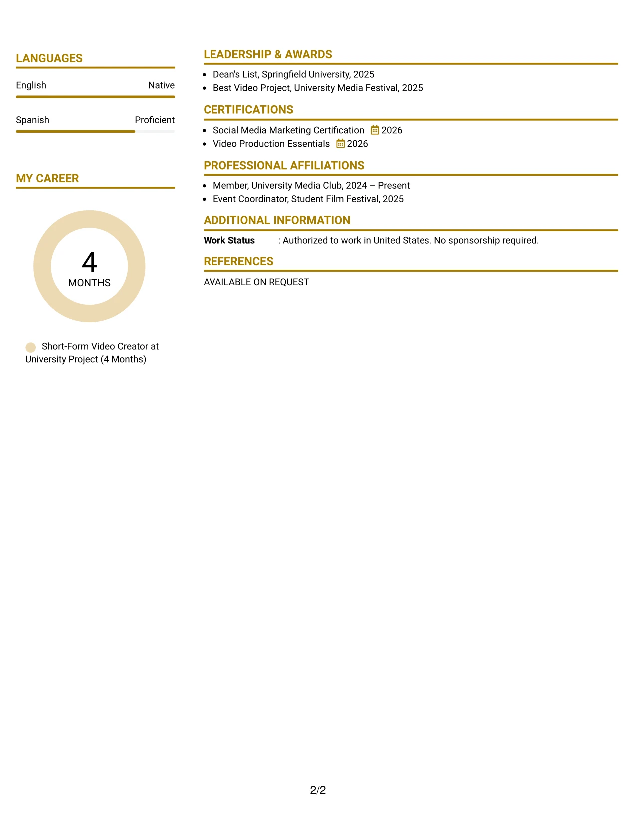 Resume Example Page 2