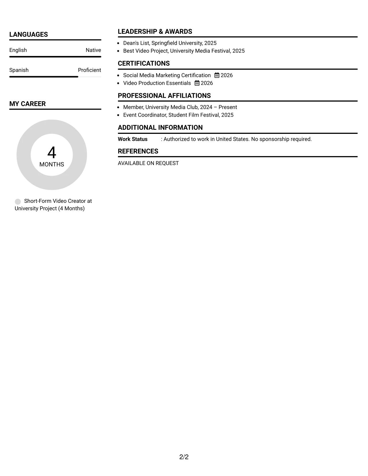 Resume Example Page 2