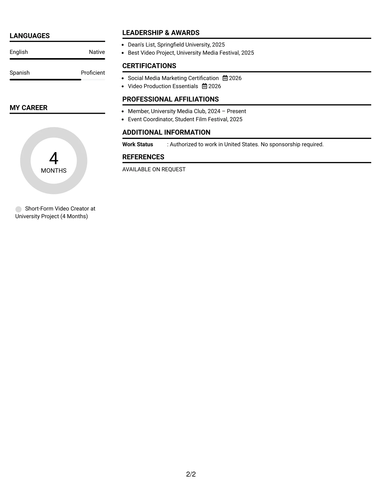 Resume Example Page 2