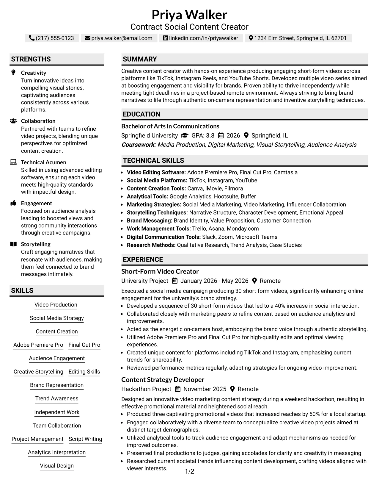 Resume Example Page 1