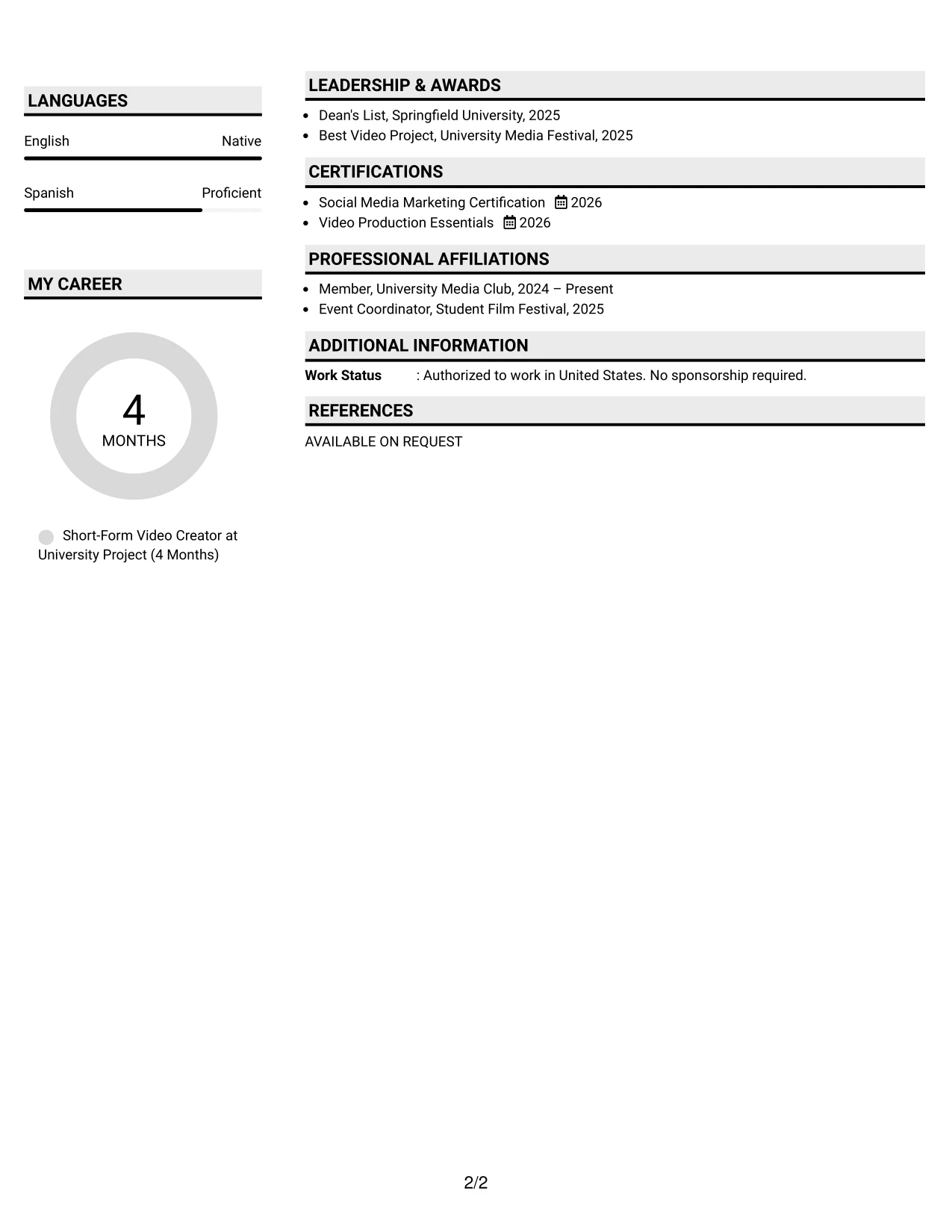 Resume Example Page 2