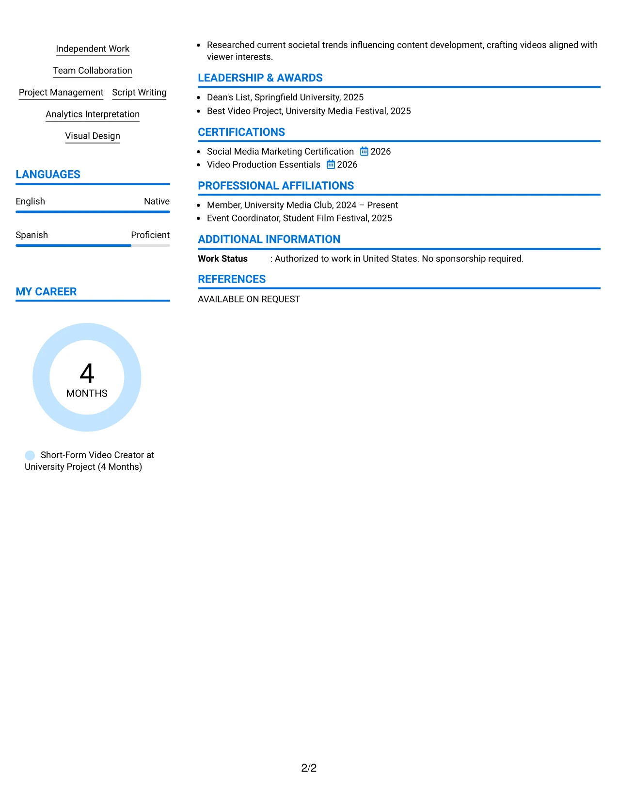 Resume Example Page 2