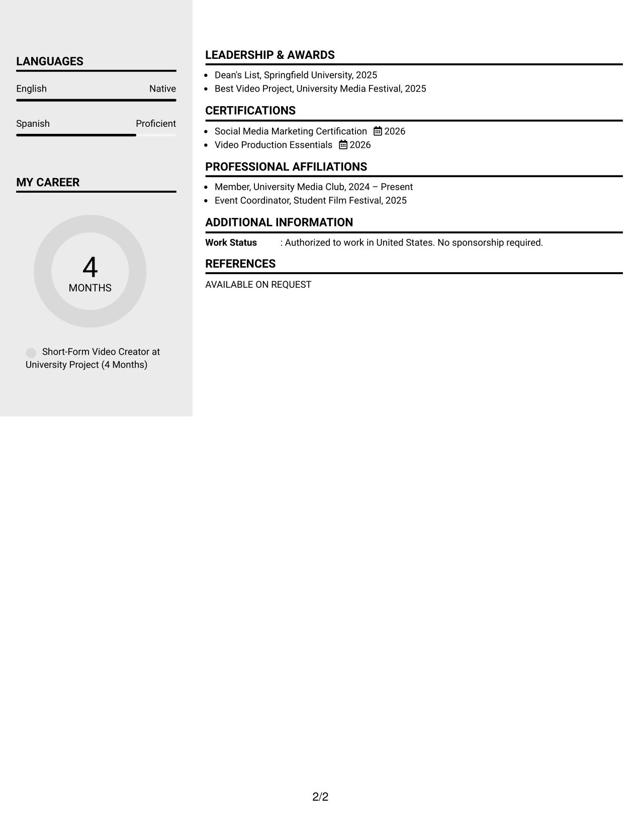Resume Example Page 2