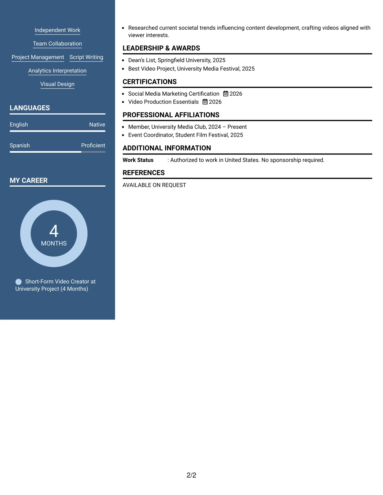 Resume Example Page 2