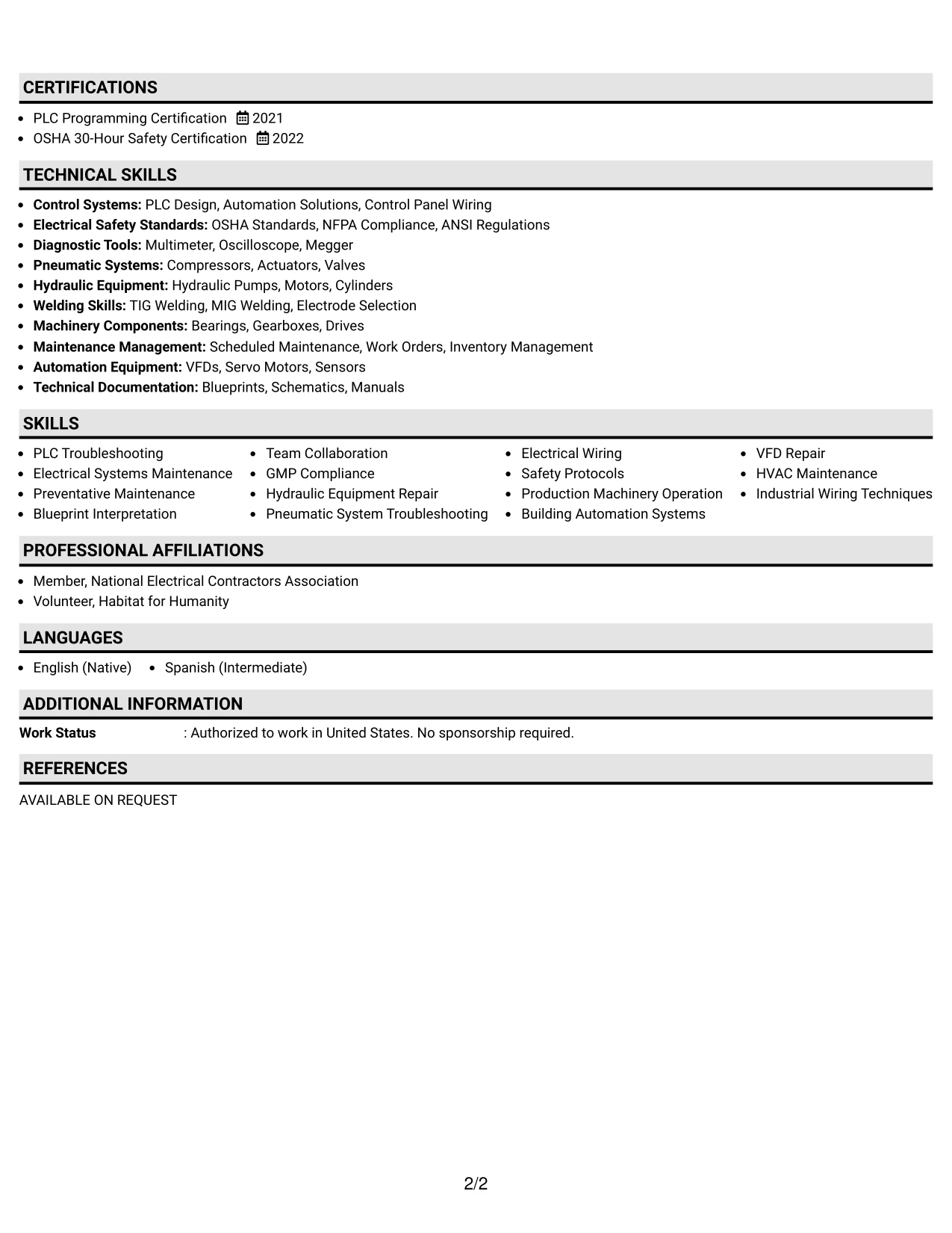 Resume Example Page 2