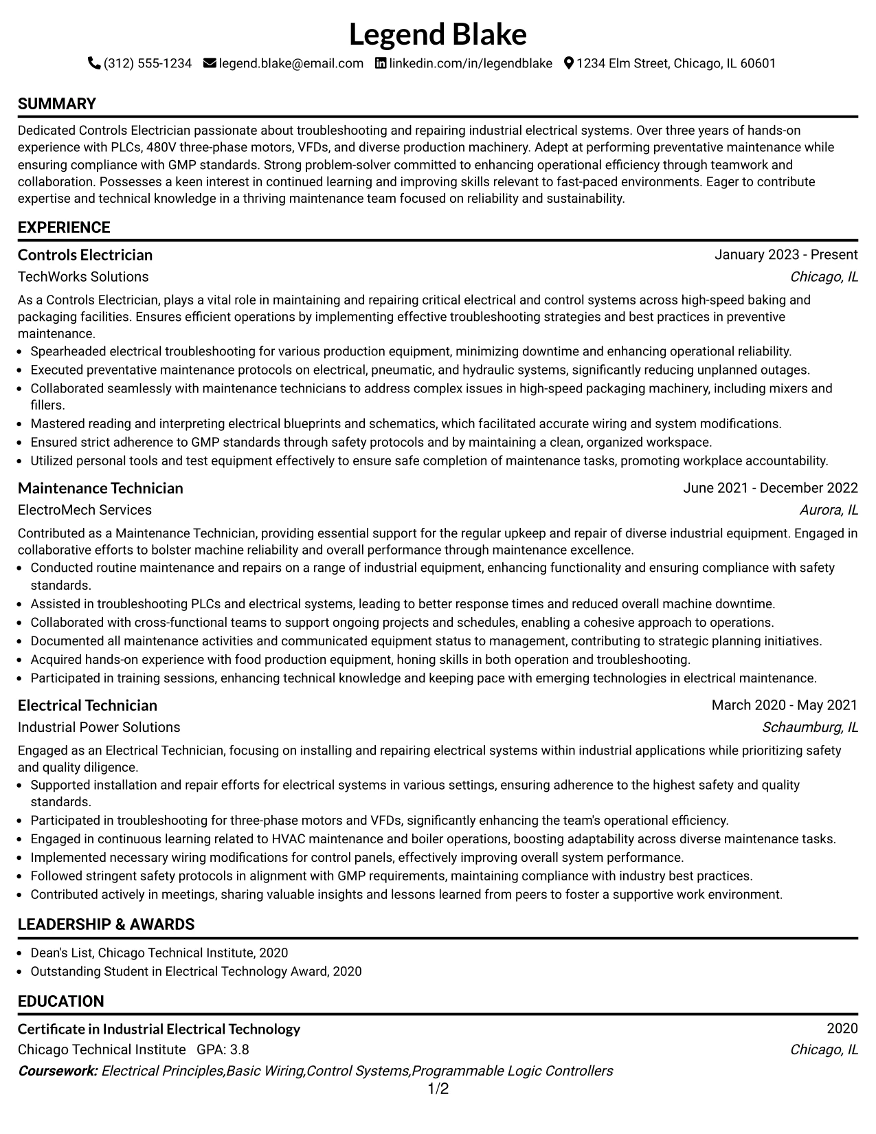 Resume Example Page 1