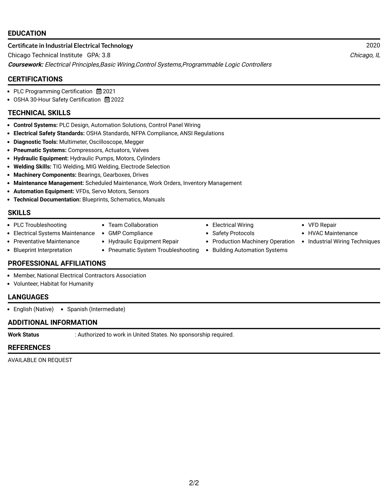 Resume Example Page 2