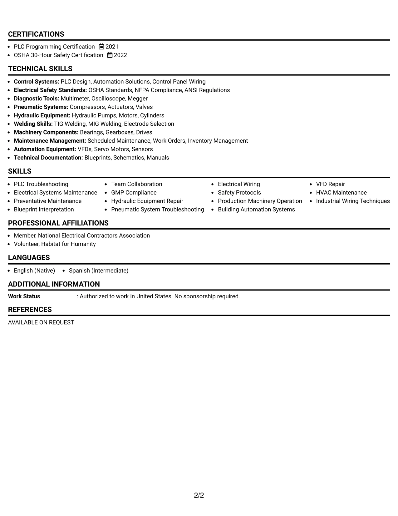 Resume Example Page 2