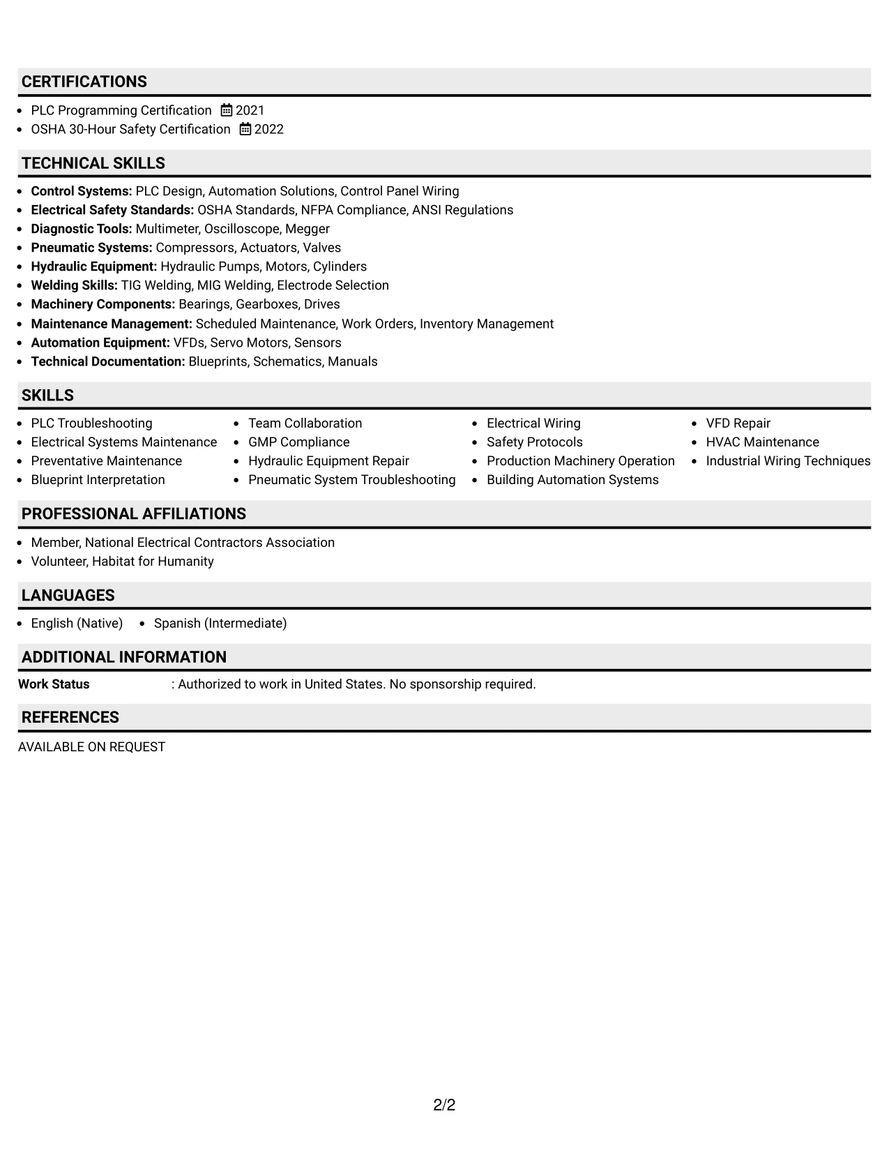 Resume Example Page 2