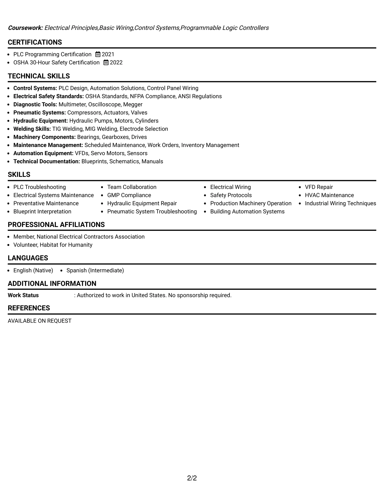 Resume Example Page 2