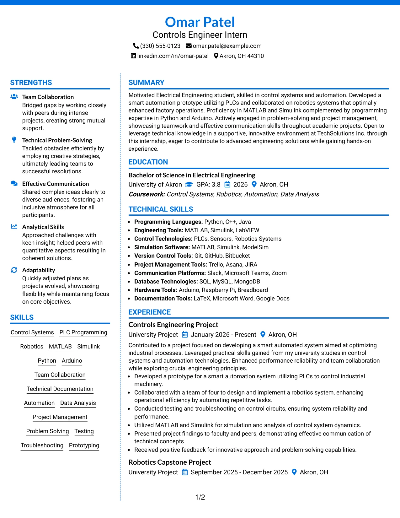 Resume Example Page 1
