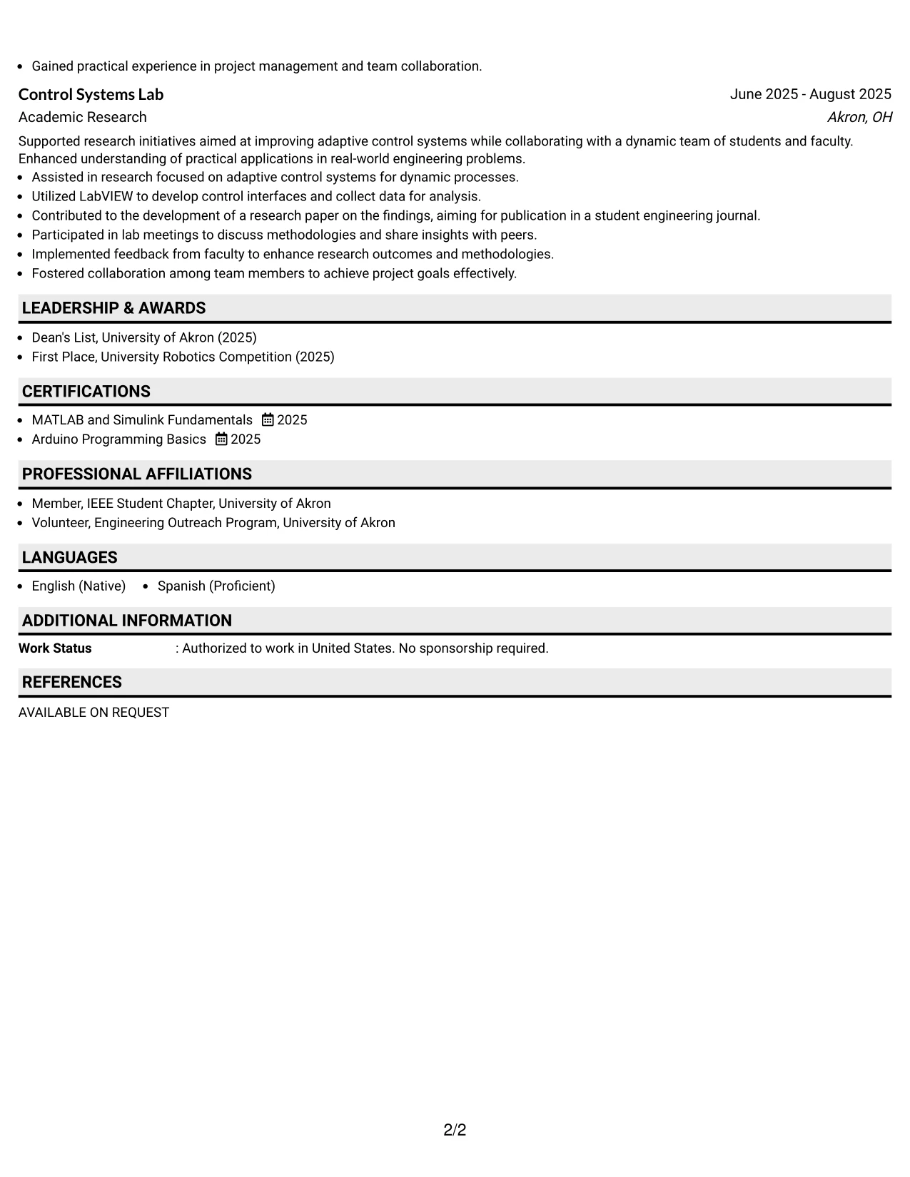Resume Example Page 2