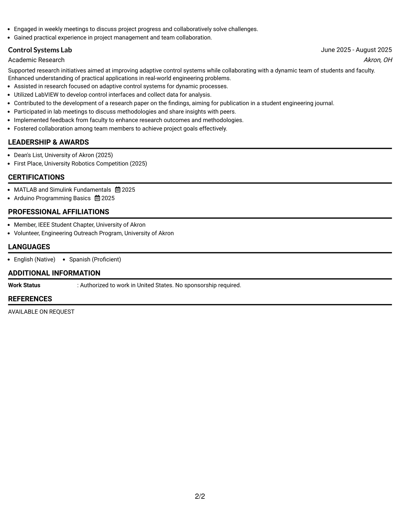 Resume Example Page 2