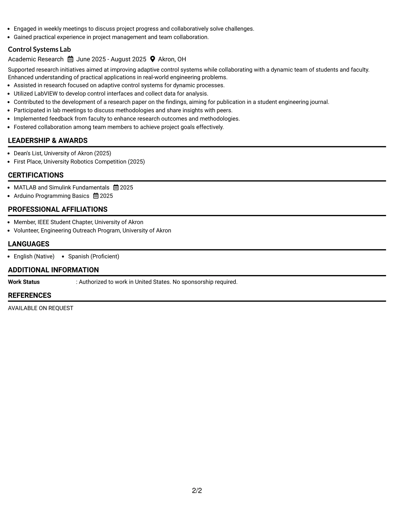 Resume Example Page 2