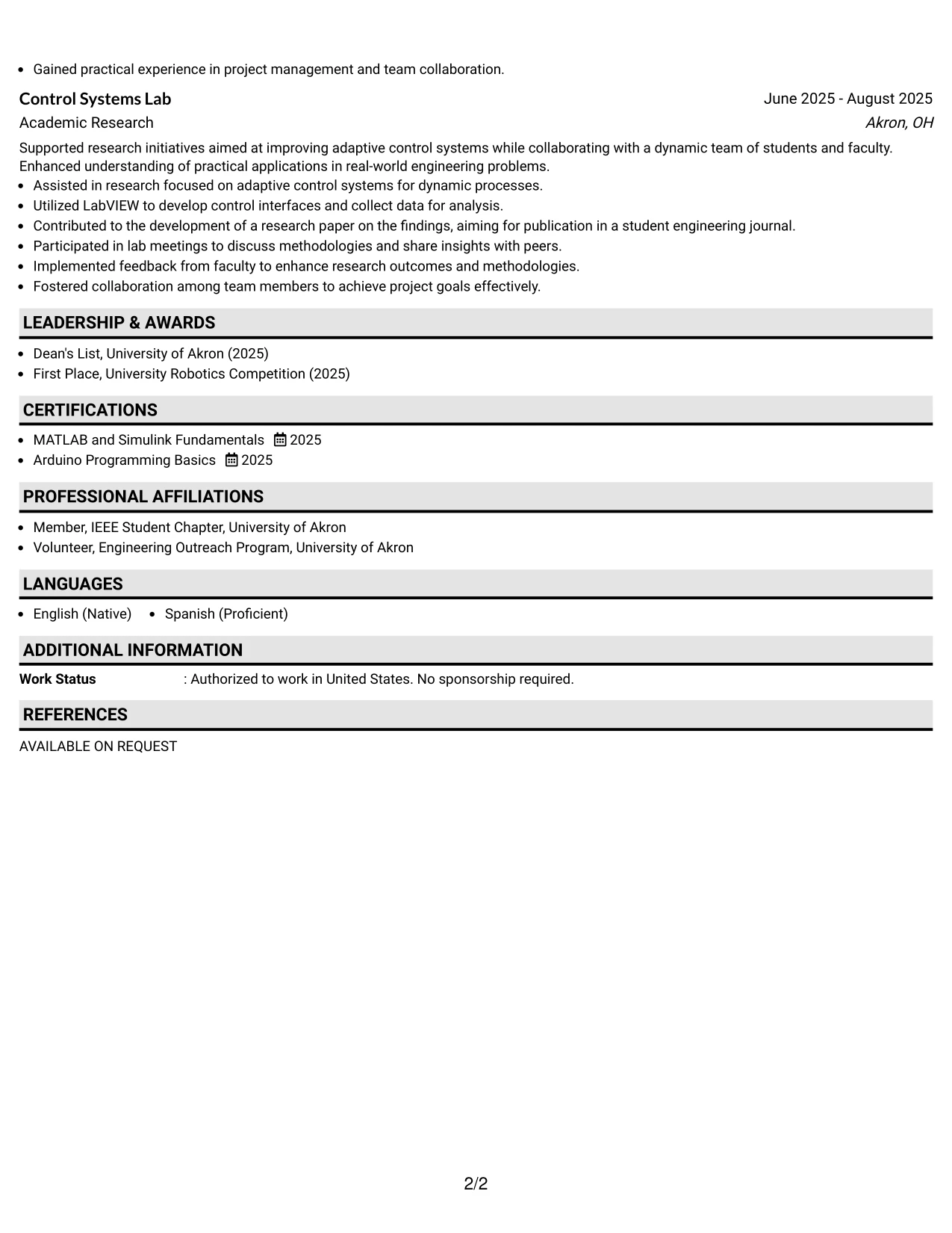 Resume Example Page 2