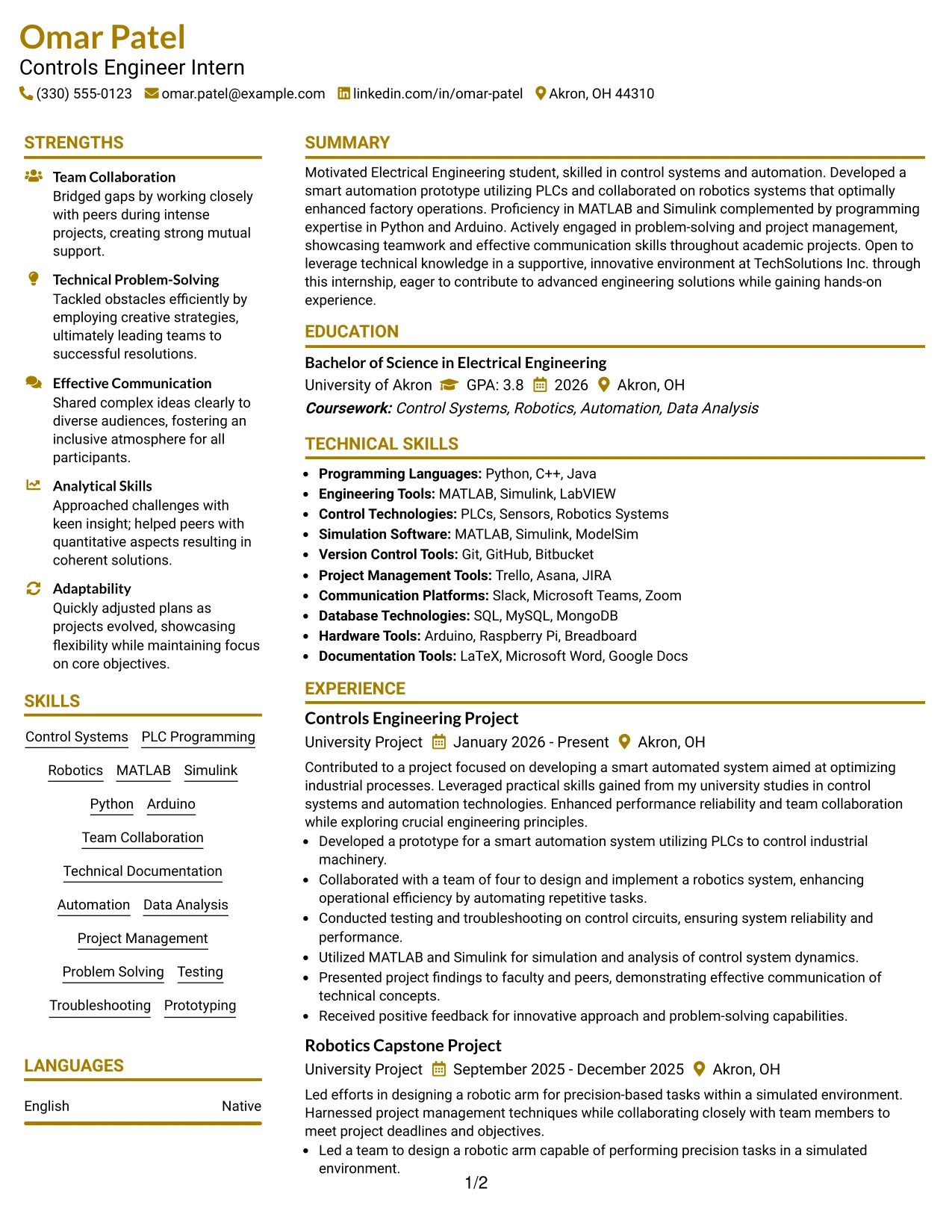 Resume Example Page 1