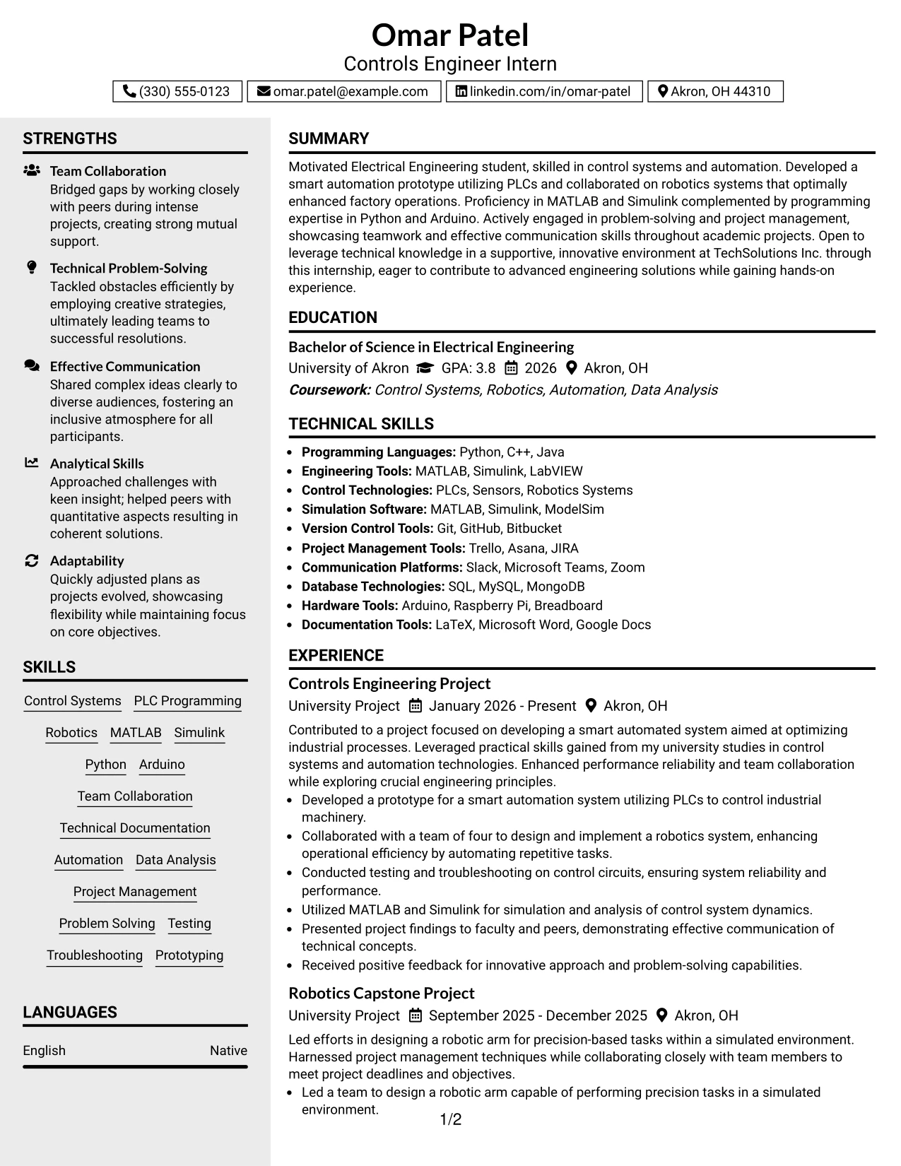 Resume Example Page 1