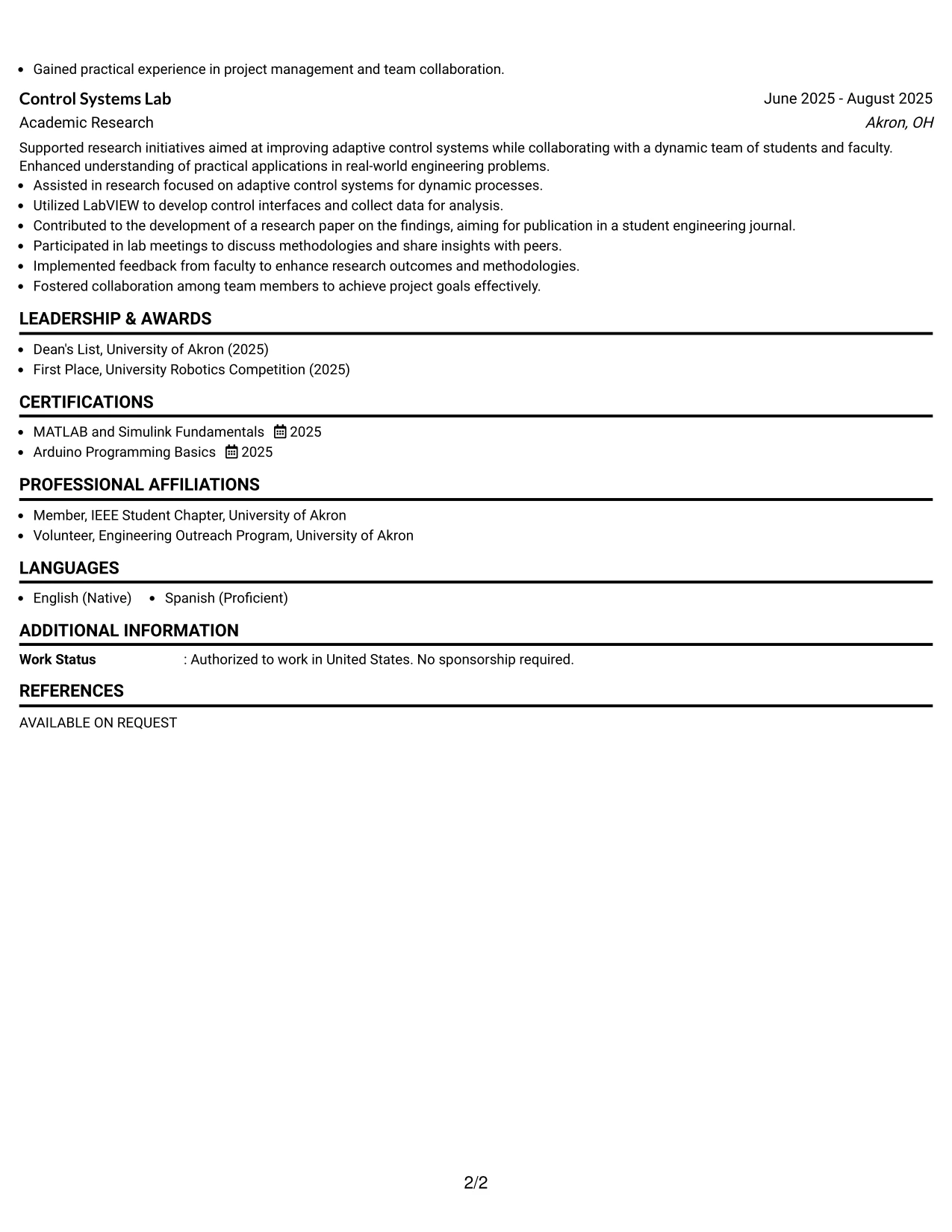 Resume Example Page 2