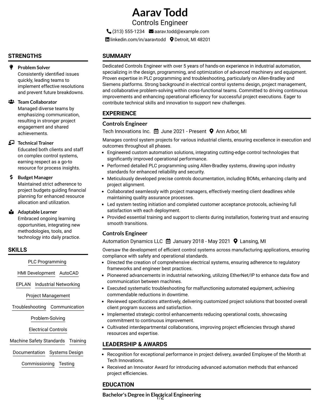 Resume Example Page 1