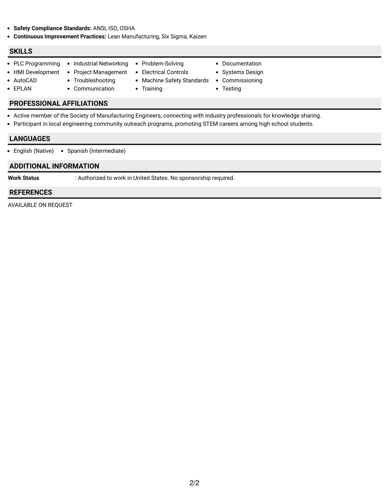 Resume Example Page 2
