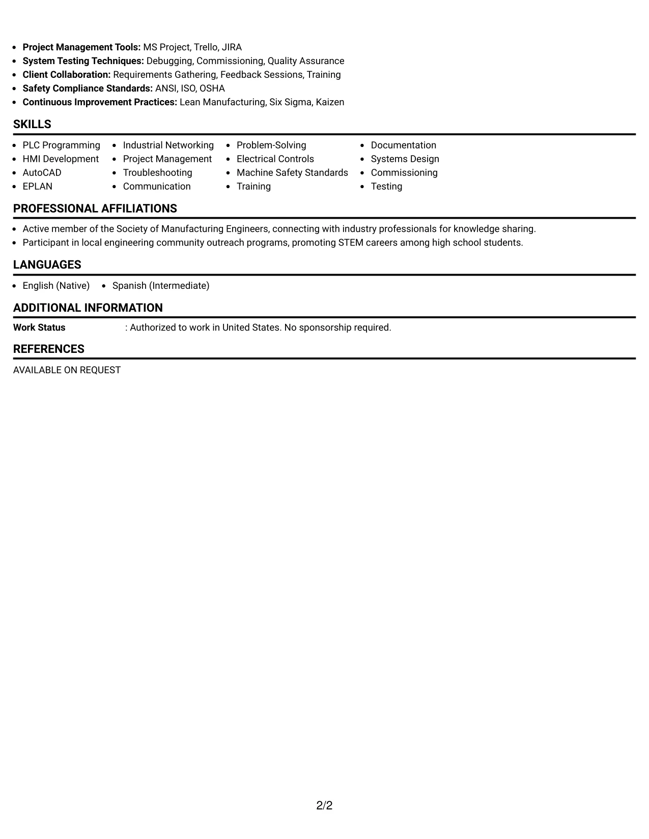 Resume Example Page 2
