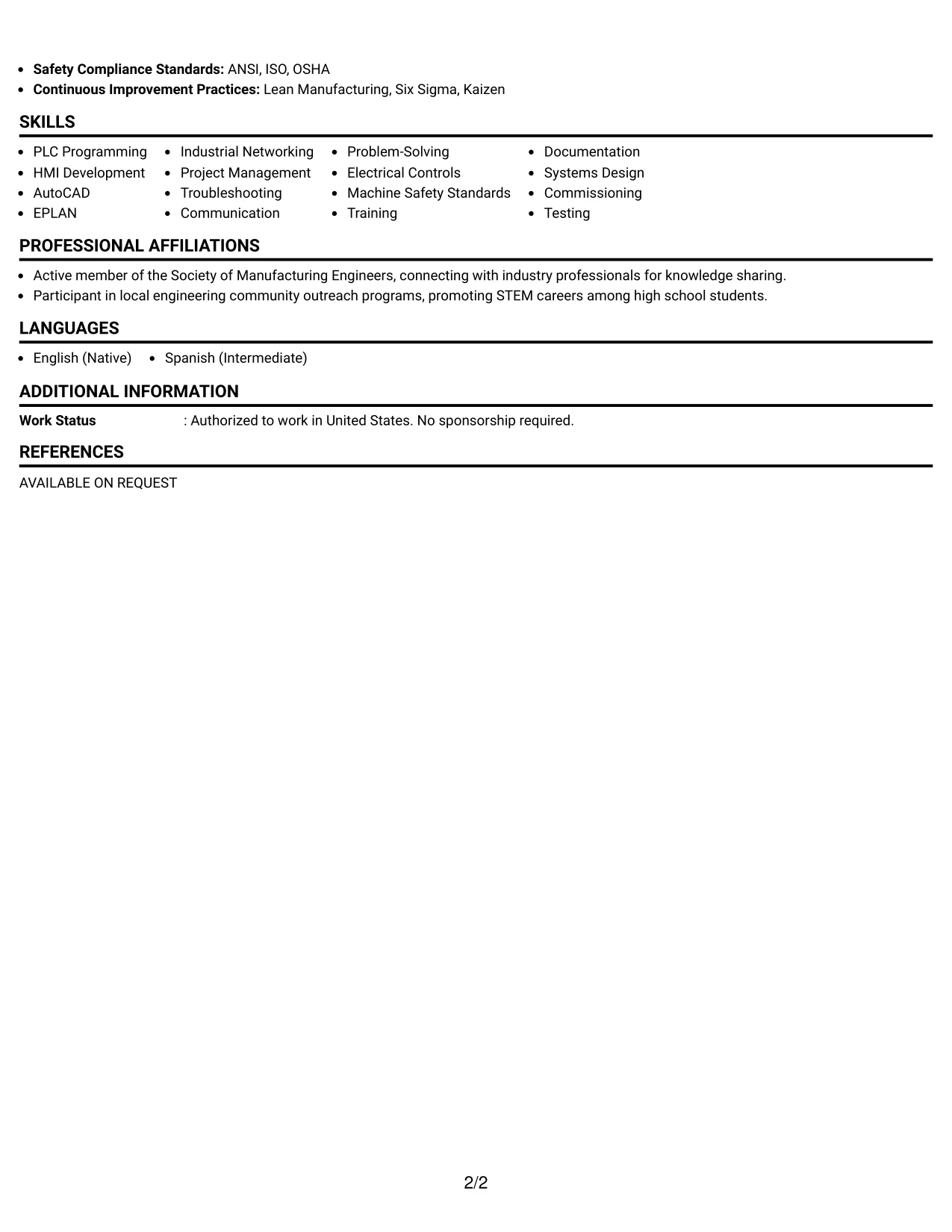 Resume Example Page 2