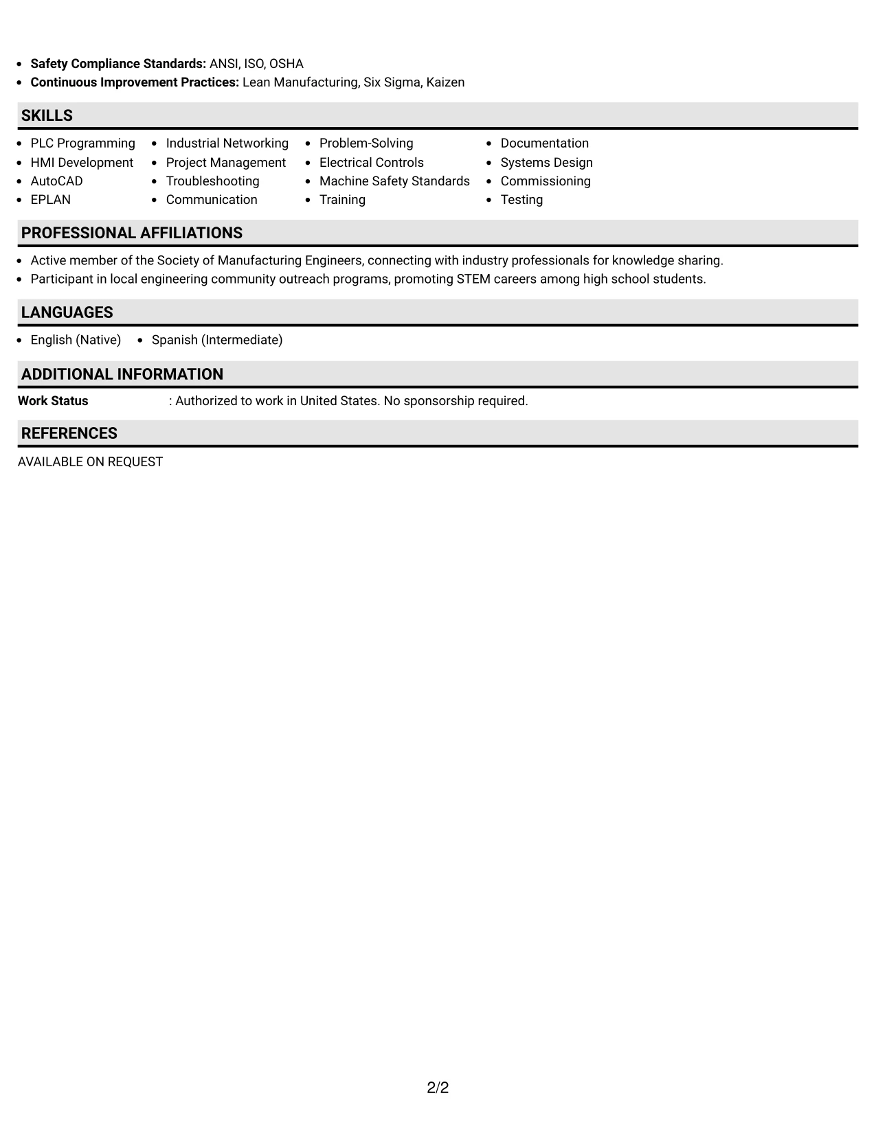 Resume Example Page 2