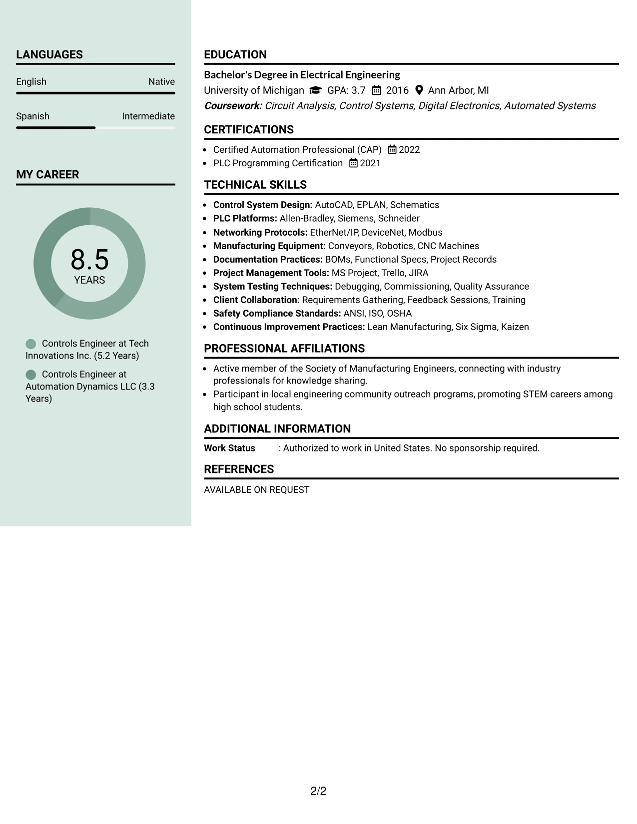 Resume Example Page 2
