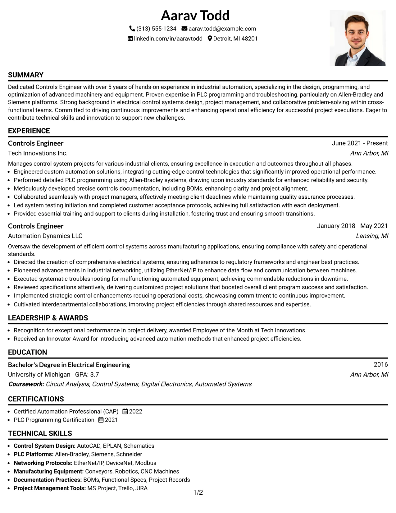 Resume Example Page 1
